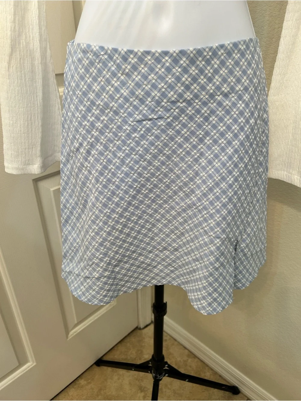 NWT Light Blue Plaid Mini Skirt - Classic A-Line